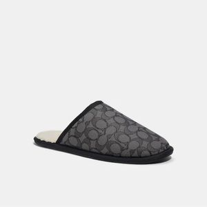 Coach Men's Slipper In Signature Jacquard - Colour: Smoke Coal/Black - Size: 7